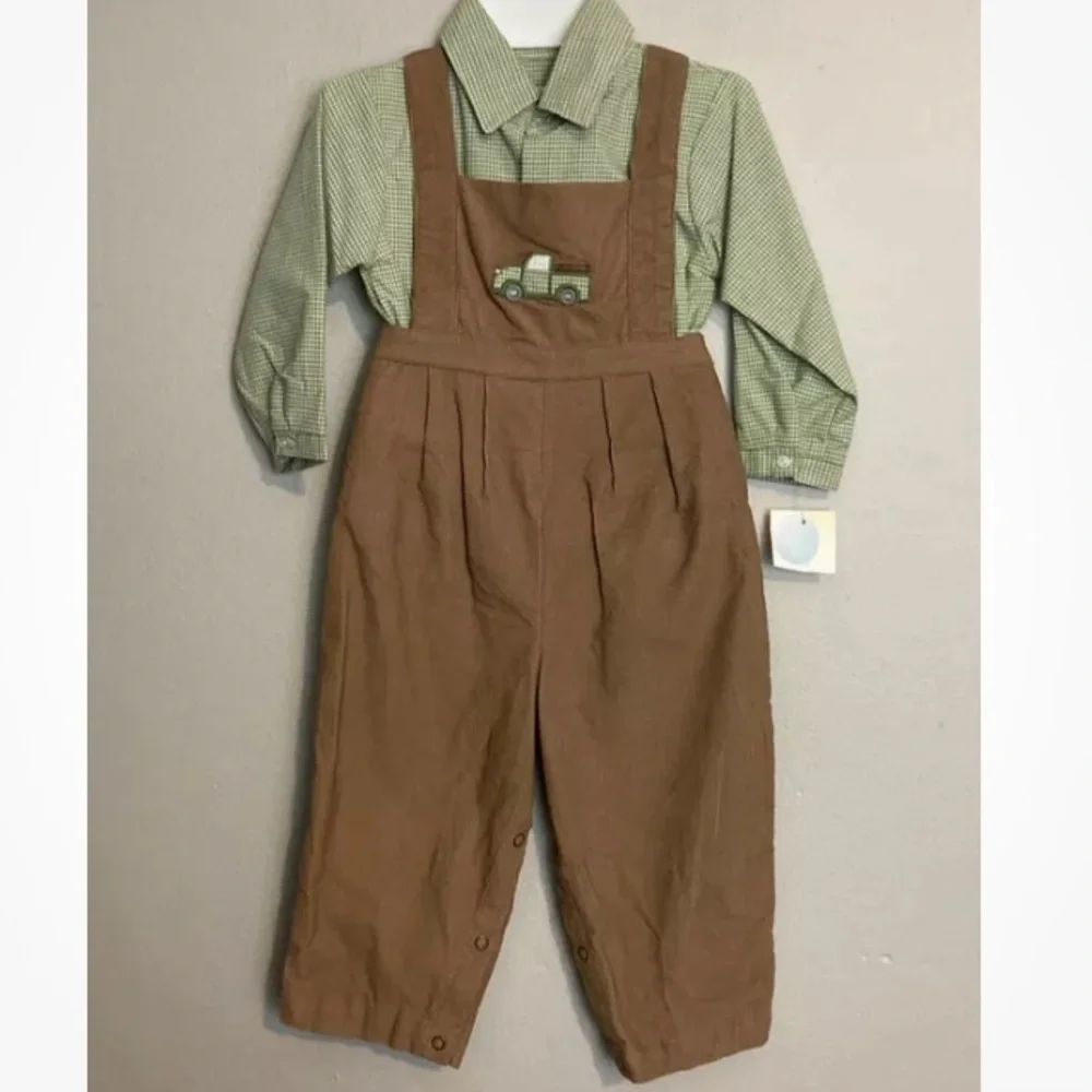 8-20 NWT Petit Ami  Boys Brown Soft Corduroy Longall pickup truck Sz 24 Months
